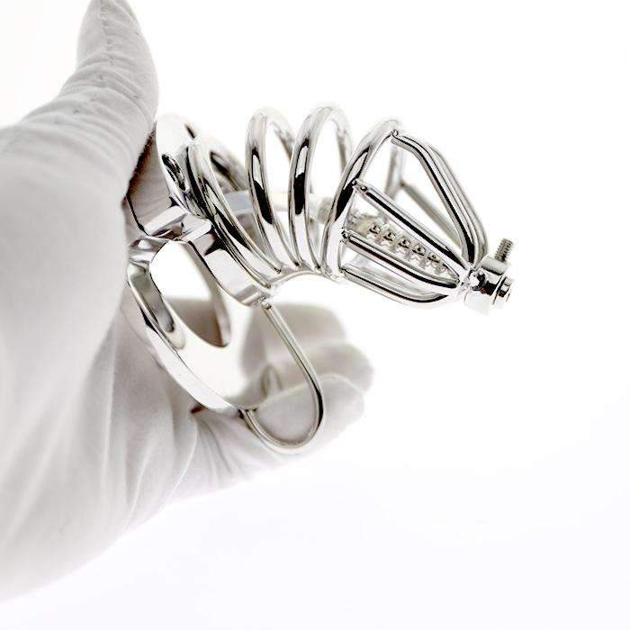 2-in-1 cock cage with catheter and ball stretcher