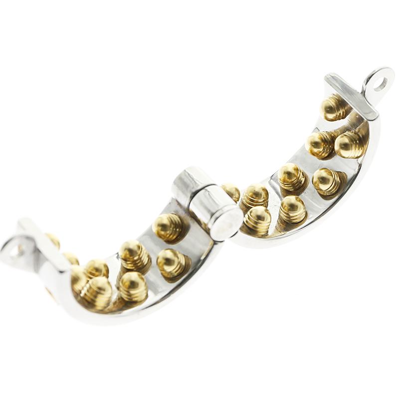 How does the 2-row golden teeth cage enhance BDSM experience?
