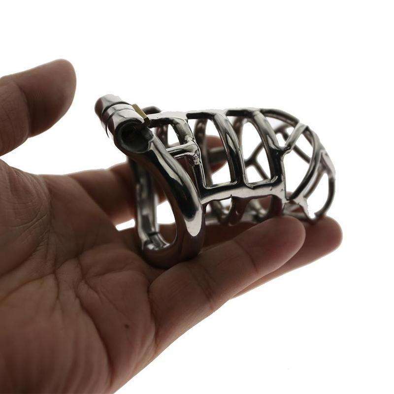 Male submission toy with curved chastity ring