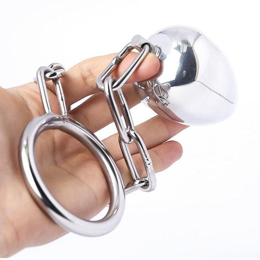 BDSM metal plug and ring combo