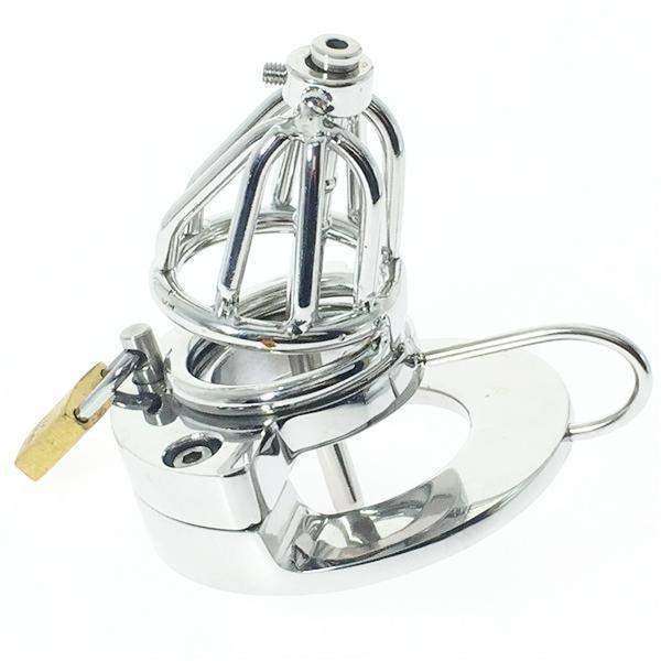 Stainless steel cock cage with catheter and stretcher