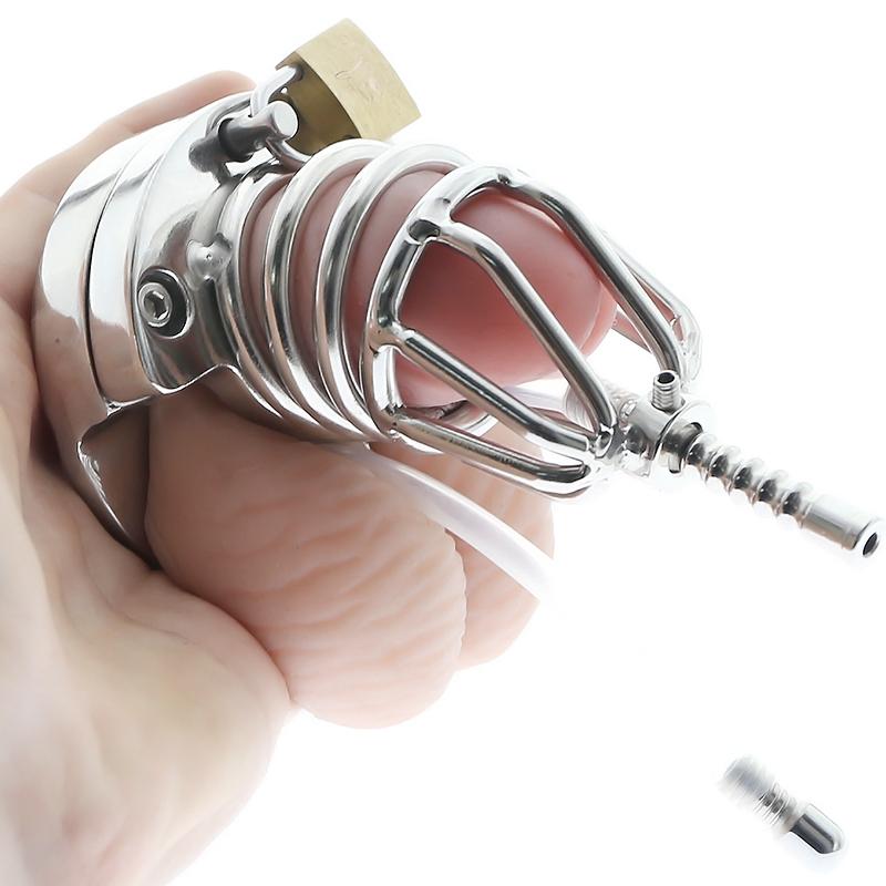 Cock cage with urethral catheter and stretcher