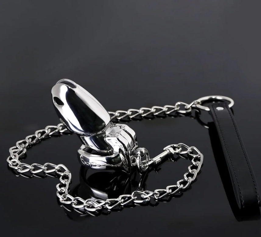 Premium HTV4 Chastity Cage with Leash for Submission