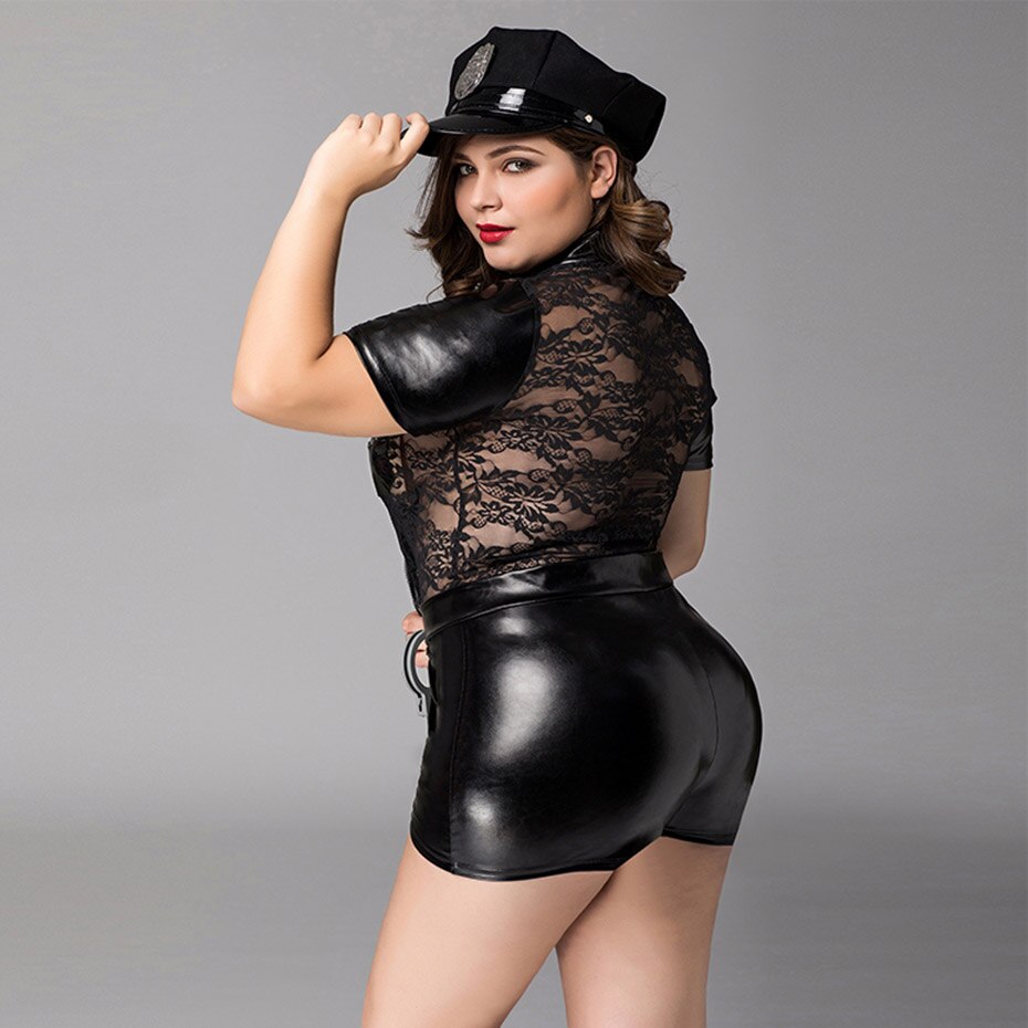 Sexy Police Erotic Latex Catsuit Sex Role Play Bodyuit Sleepwear