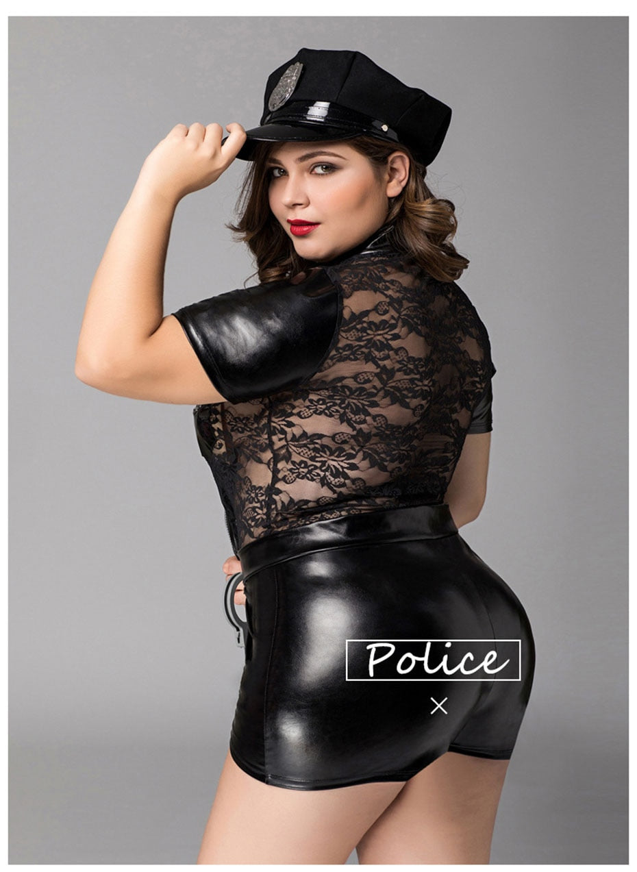 Sexy Police Erotic Latex Catsuit Sex Role Play Bodyuit Sleepwear