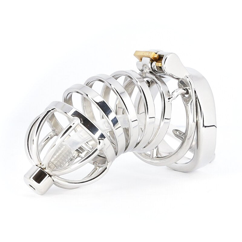 Male Stainless Steel Cock Cage Penis Ring Sleeve Chastity Device Belt with Catheter Spikes Lockable Adult Sex Toys for Men Sex Toys -lovershop01