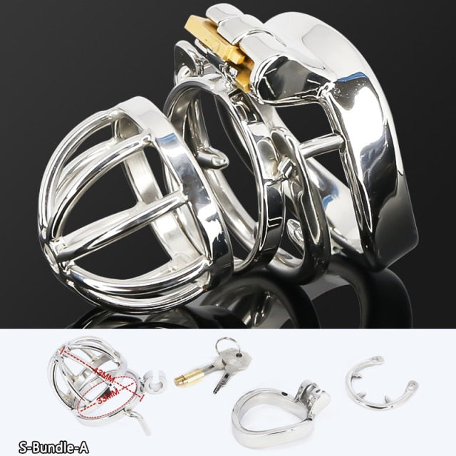 Male Stainless Steel Cock Cage Penis Ring Sleeve Chastity Device Belt with Catheter Spikes Lockable Adult Sex Toys for Men Sex Toys -lovershop01