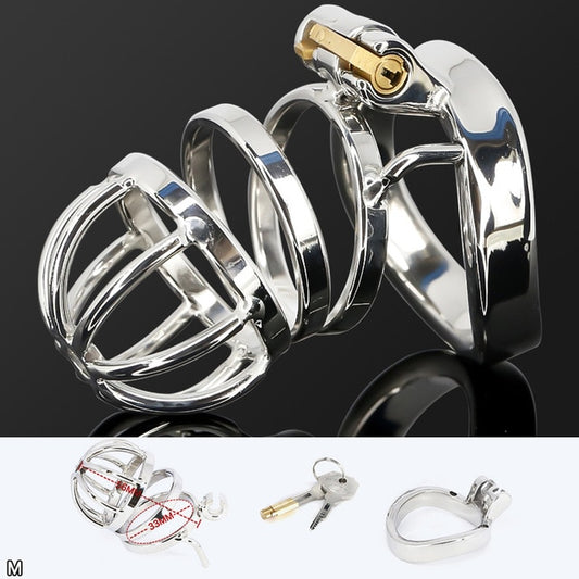 Male Stainless Steel Cock Cage Penis Ring Sleeve Chastity Device Belt with Catheter Spikes Lockable Adult Sex Toys for Men Sex Toys -lovershop01