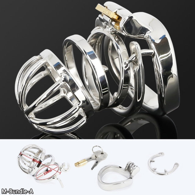 Male Stainless Steel Cock Cage Penis Ring Sleeve Chastity Device Belt with Catheter Spikes Lockable Adult Sex Toys for Men Sex Toys -lovershop01