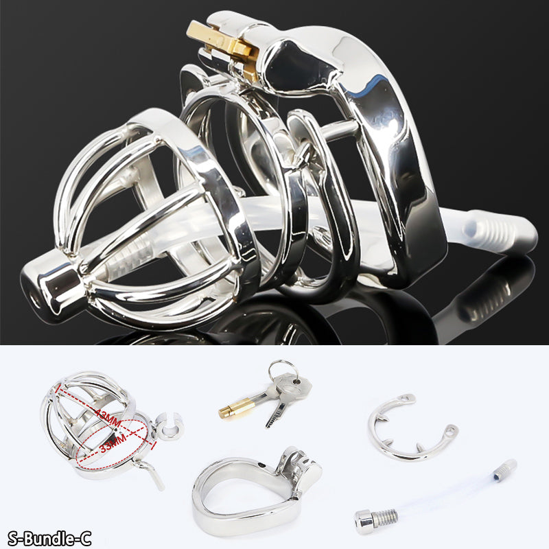 Male Stainless Steel Cock Cage Penis Ring Sleeve Chastity Device Belt with Catheter Spikes Lockable Adult Sex Toys for Men Sex Toys -lovershop01