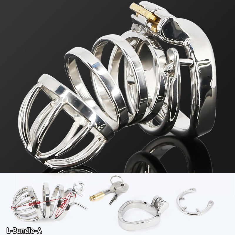 Male Stainless Steel Cock Cage Penis Ring Sleeve Chastity Device Belt with Catheter Spikes Lockable Adult Sex Toys for Men Sex Toys -lovershop01