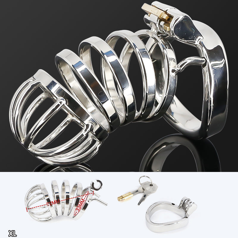 Male Stainless Steel Cock Cage Penis Ring Sleeve Chastity Device Belt with Catheter Spikes Lockable Adult Sex Toys for Men Sex Toys -lovershop01
