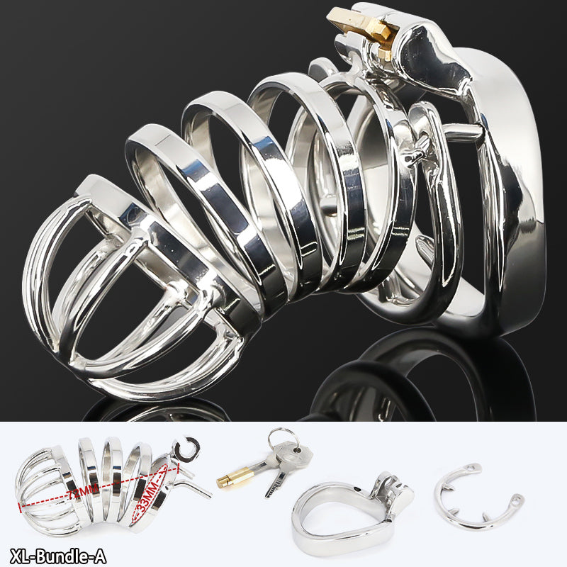 Male Stainless Steel Cock Cage Penis Ring Sleeve Chastity Device Belt with Catheter Spikes Lockable Adult Sex Toys for Men Sex Toys -lovershop01