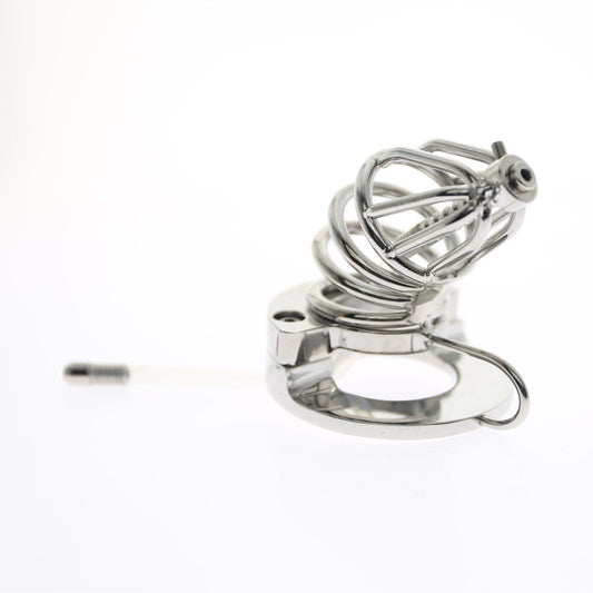 2-IN-1 BALL STRETCHER COCK CAGE WITH CATHETER Chastity Cage Sex Toys -lovershop01