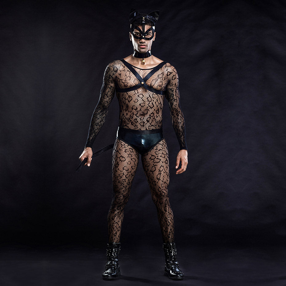 Men's Sissy Fishnet Lingerie Katze Sexy Uniform Cosplay