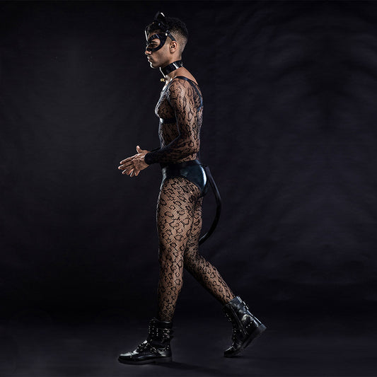 Men's Sissy Fishnet Lingerie Katze Sexy Uniform Cosplay