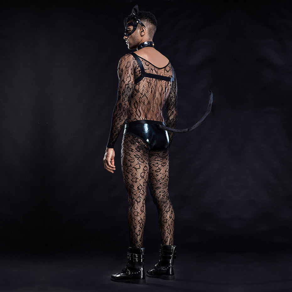 Men's Sissy Fishnet Lingerie Katze Sexy Uniform Cosplay