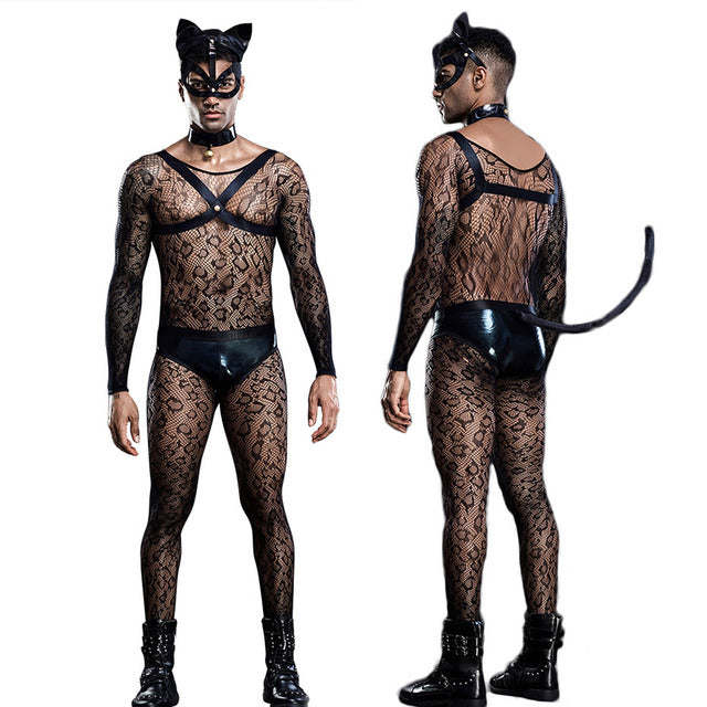Men's Sissy Fishnet Lingerie Katze Sexy Uniform Cosplay