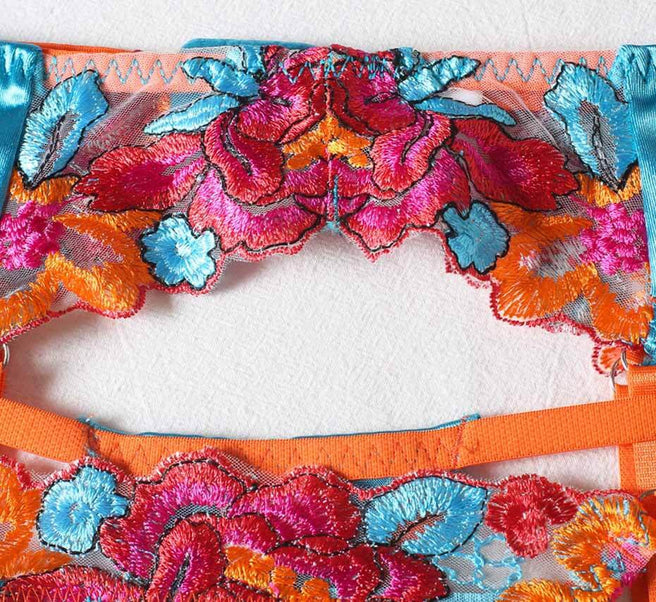 Erotic Lingerie Floral Embroidery Lace Bra Set