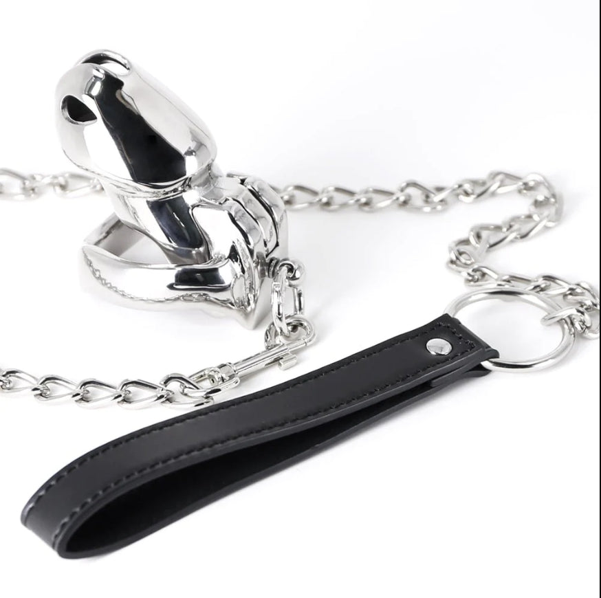 Stainless Steel HTV4 Chastity Cage with Chain Restraint
