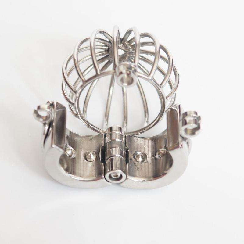Metal scrotum cage for CBT sessions