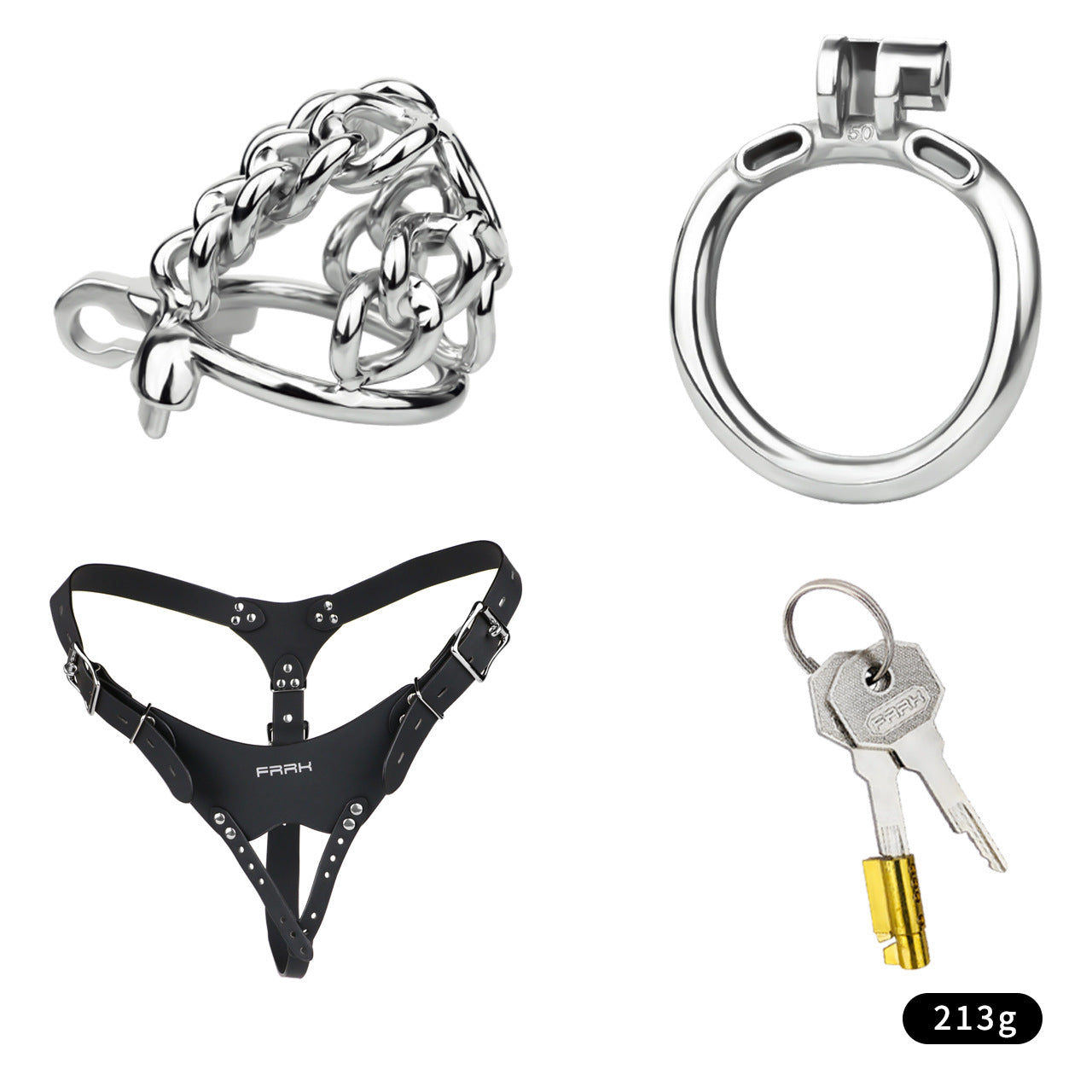 STEEL CHAIN CHASTITY CAGE - WITH BELT STRAP