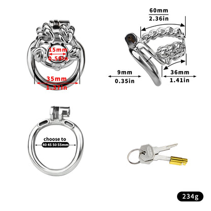 STEEL CHAIN CHASTITY CAGE - WITH BELT STRAP