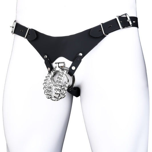 STEEL CHAIN CHASTITY CAGE - WITH BELT STRAP