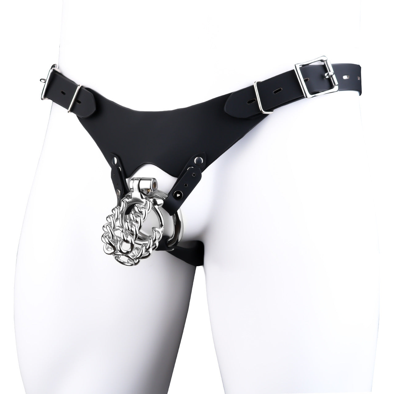 STEEL CHAIN CHASTITY CAGE - WITH BELT STRAP
