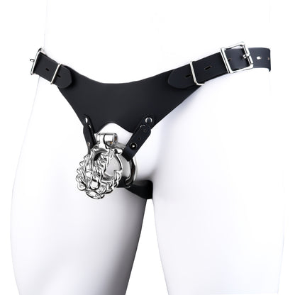 STEEL CHAIN CHASTITY CAGE - WITH BELT STRAP
