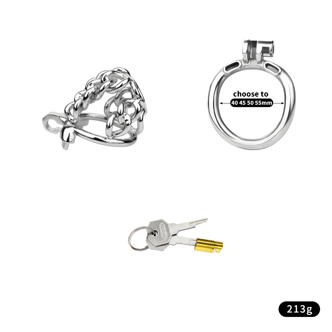 STEEL CHAIN CHASTITY CAGE - WITH BELT STRAP