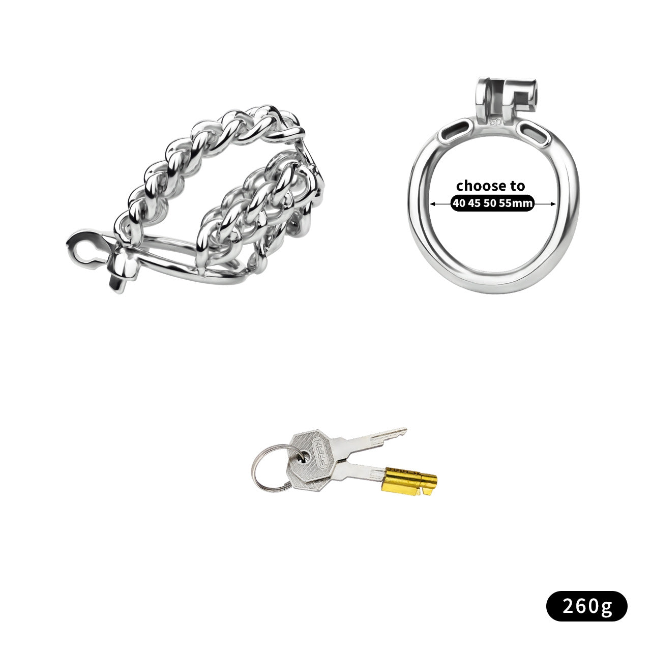 STEEL CHAIN CHASTITY CAGE - WITH BELT STRAP