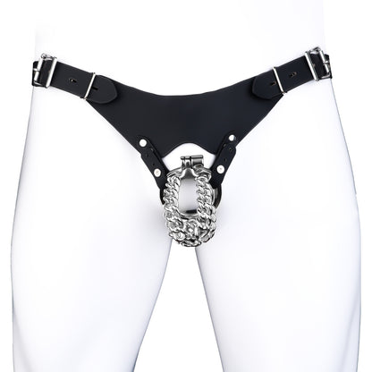 STEEL CHAIN CHASTITY CAGE - WITH BELT STRAP