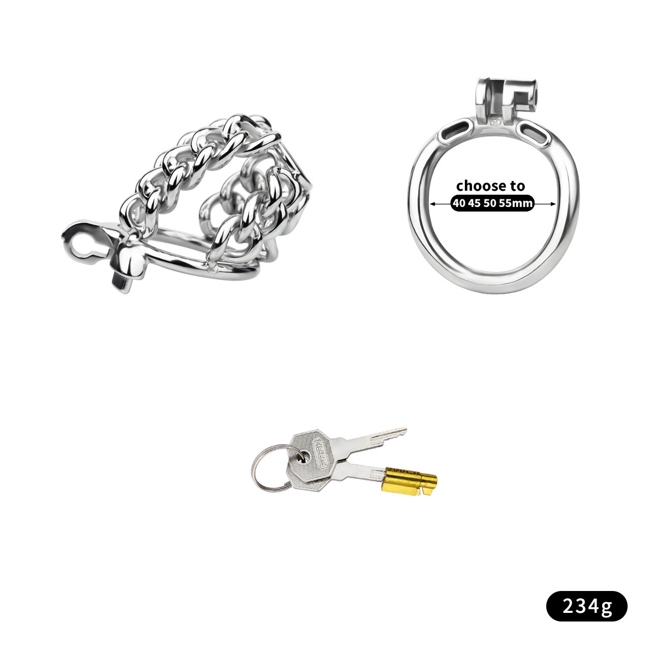 STEEL CHAIN CHASTITY CAGE - WITH BELT STRAP