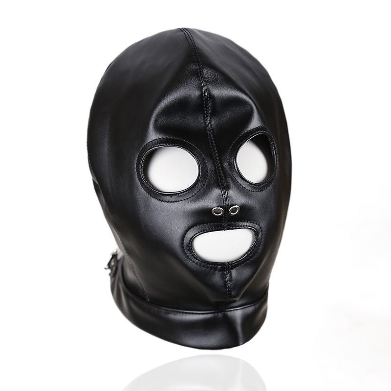 Open mouth and nose PU leather bondage hood