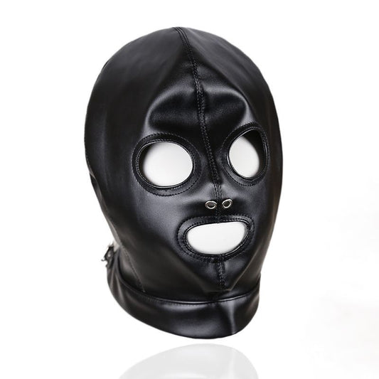 Open mouth and nose PU leather bondage hood