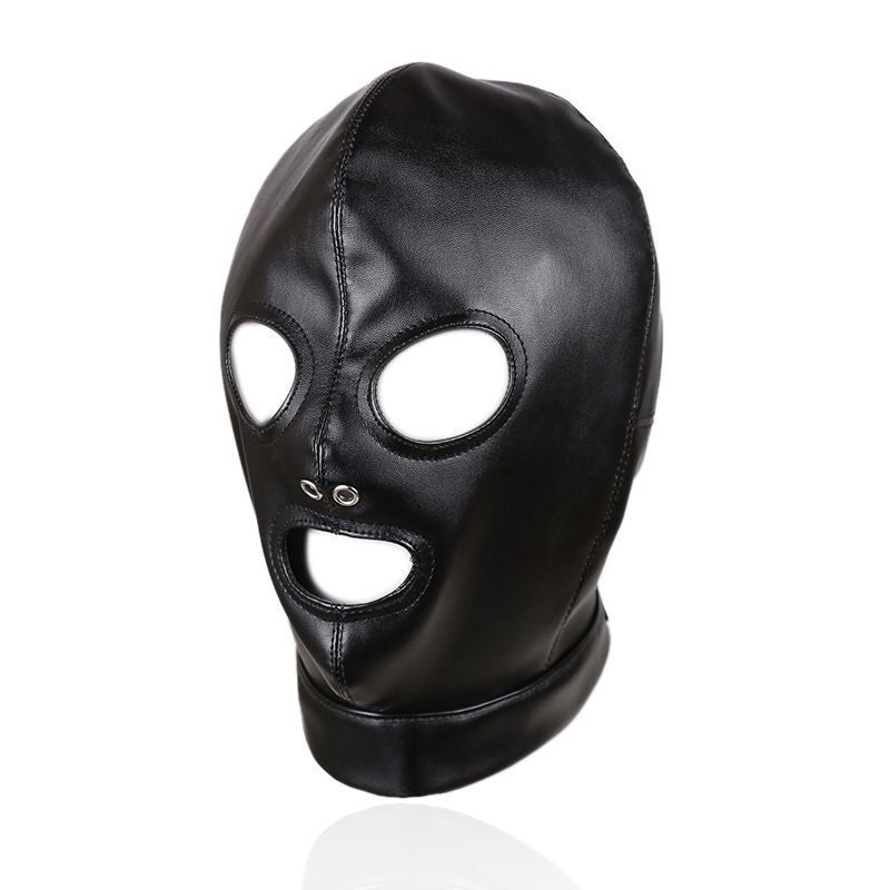Fetish leather hood with open eye design