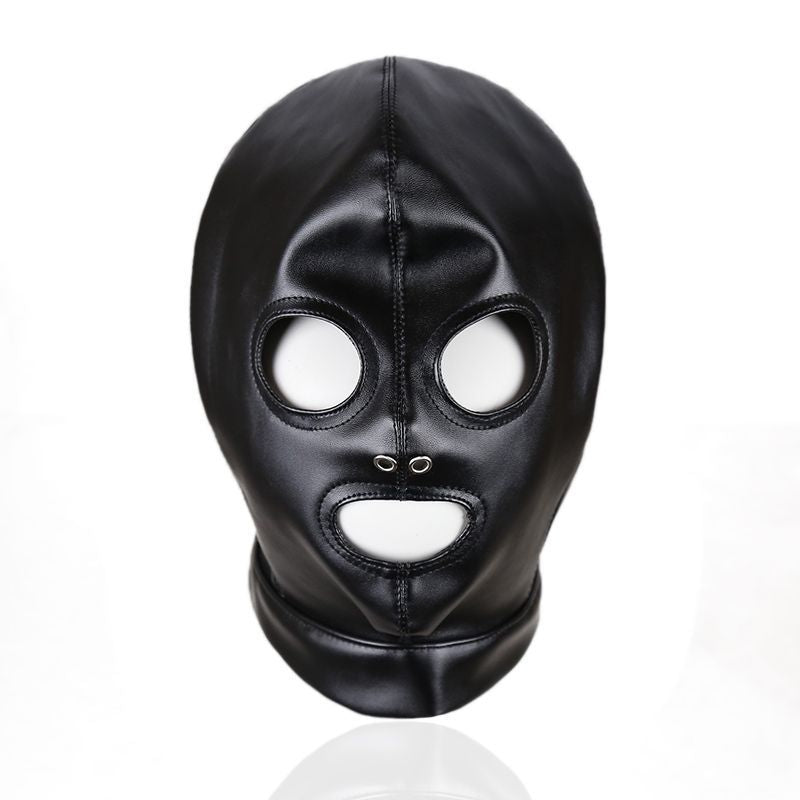 Open face fetish hood mask in PU leather