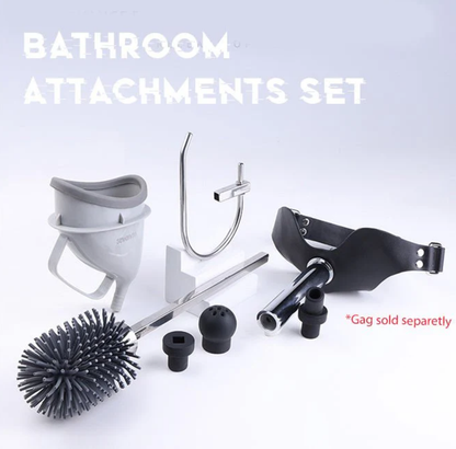 What does a submissive humiliator muzzle-gag bathroom set look like?
