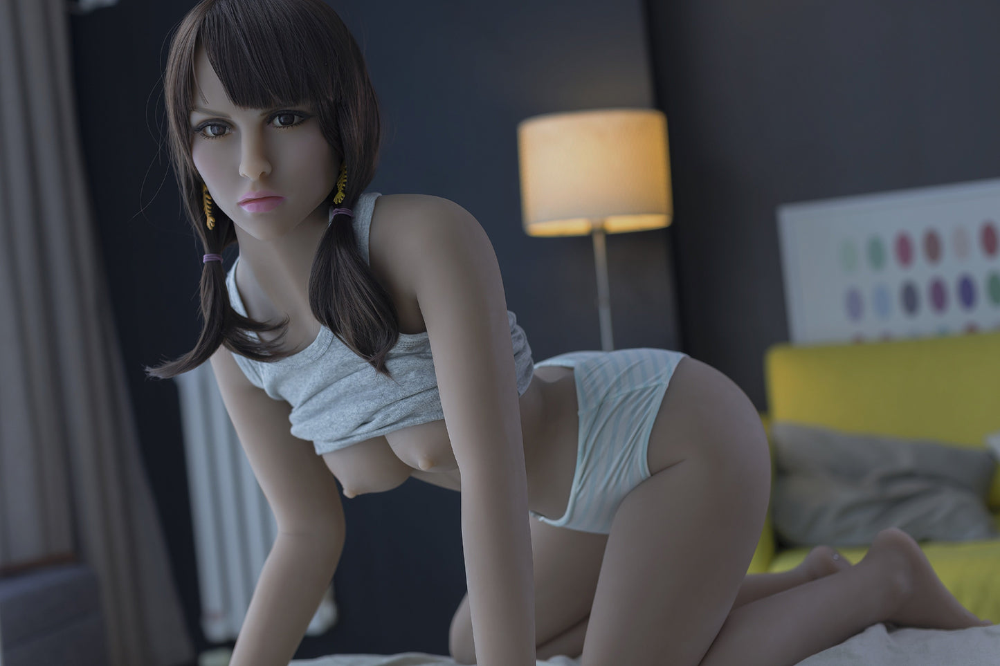 Sylvia sex doll posing on sofa