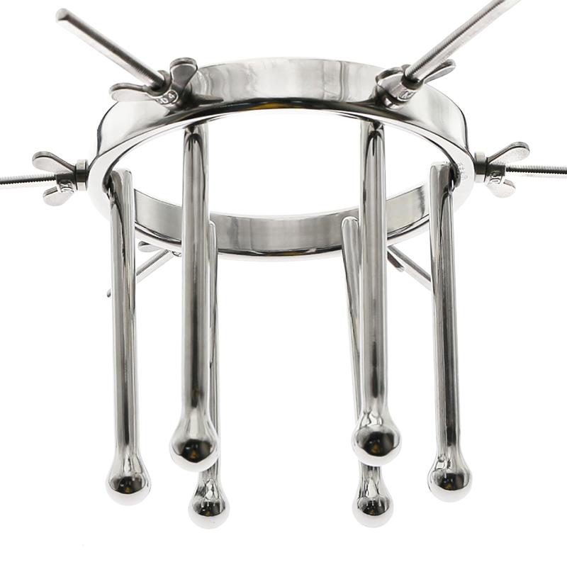 Metal BDSM spreader for vaginal and anal stimulation