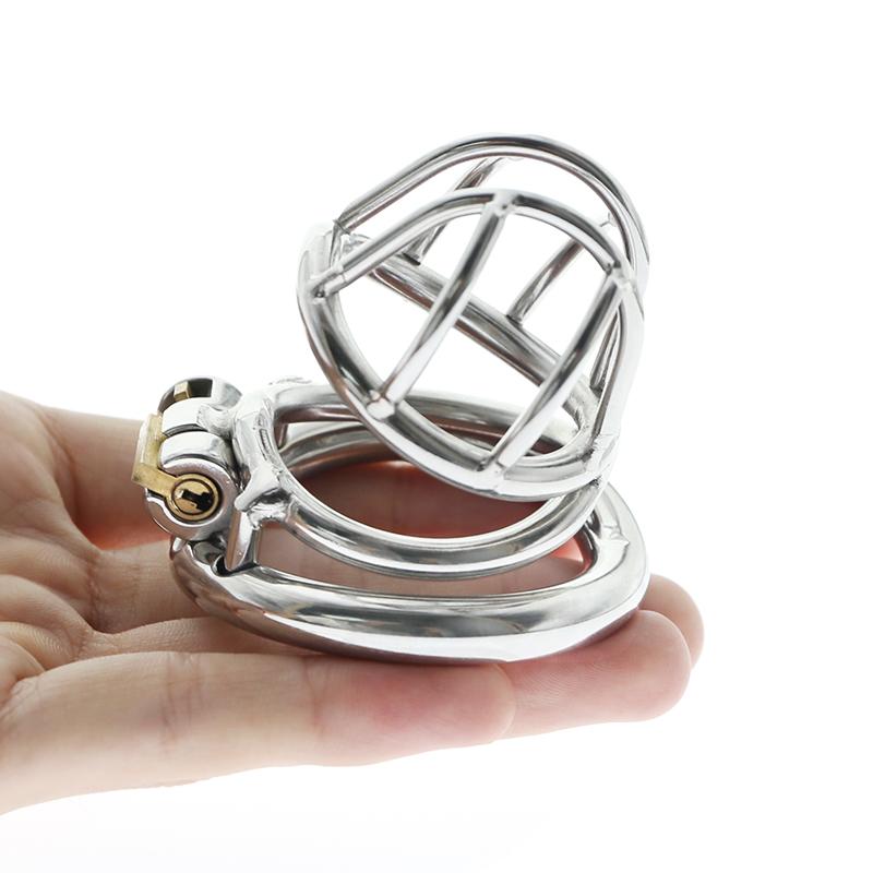 Urethral catheter play with short metal chastity device