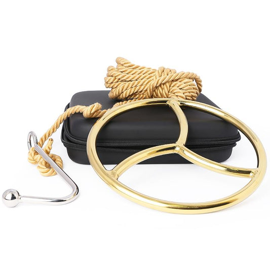 How does a gold suspension ring enhance BDSM scenes?