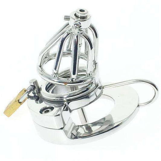 Stainless steel cock cage with catheter and stretcher