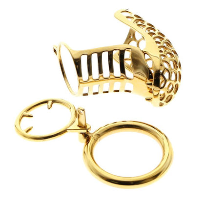 Designer gold chastity cage for submission