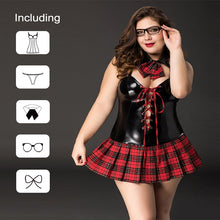 Load image into Gallery viewer, School Girl Sex Uniform Faux Leather and Plaid Skirt Lingerie
