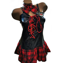 Load image into Gallery viewer, School Girl Sex Uniform Faux Leather and Plaid Skirt Lingerie

