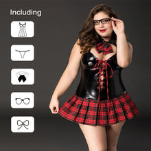 Load image into Gallery viewer, School Girl Sex Uniform Faux Leather and Plaid Skirt Lingerie
