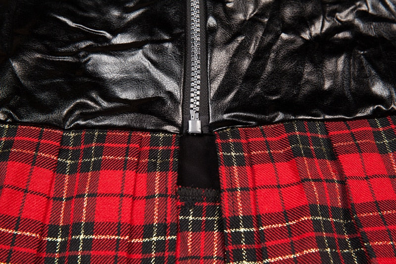 School Girl Sex Uniform Faux Leather and Plaid Skirt Lingerie