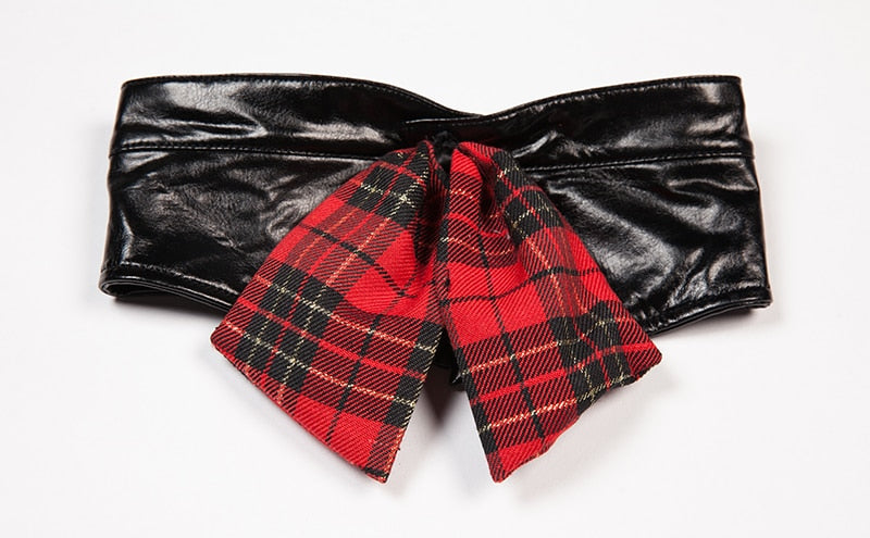 School Girl Sex Uniform Faux Leather and Plaid Skirt Lingerie